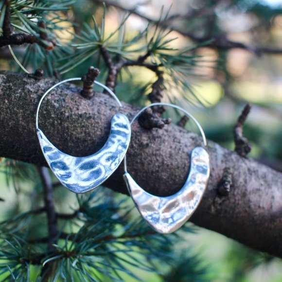 Anthro Silver Carissa Moon Crescent Hoop Earrings - Picture 3 of 12